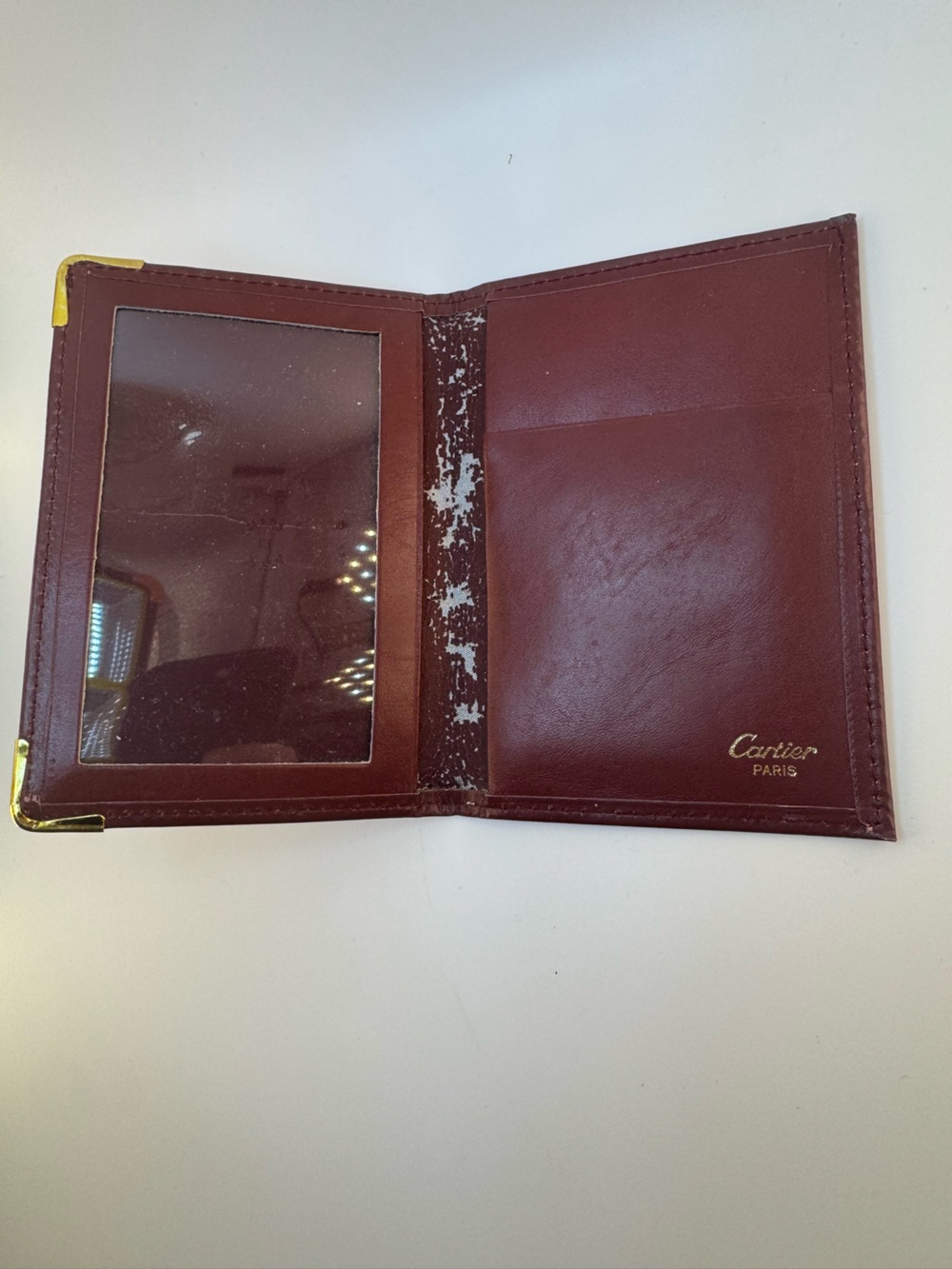 Cartier Leather wallet Must De Cartier Bordeaux Gold Corner Hardware 80s Vintage - Picture 3 of 11